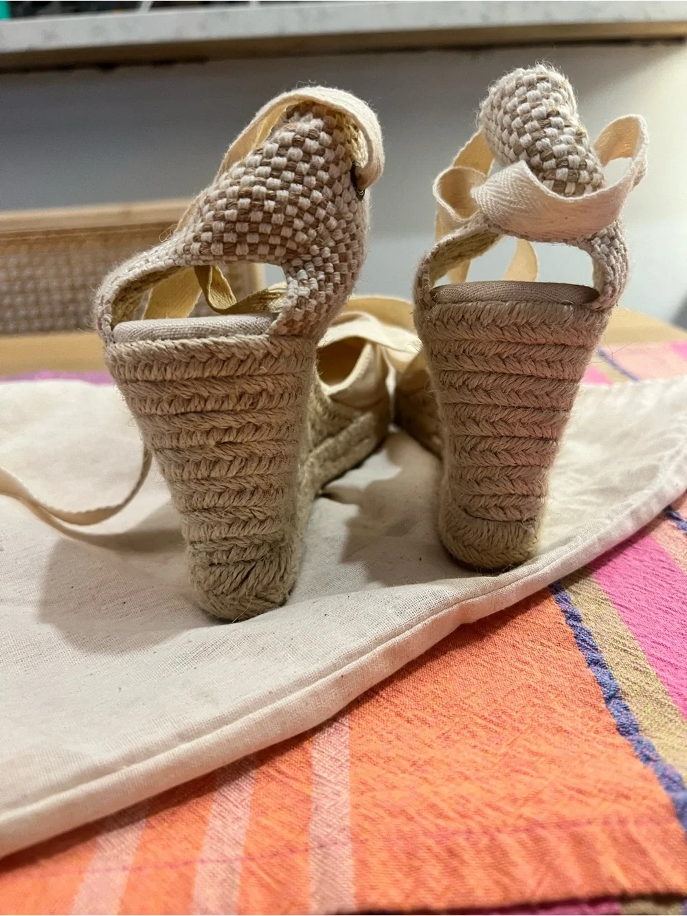 Soludos Cream Canvas Espadrille Wedge Sandals